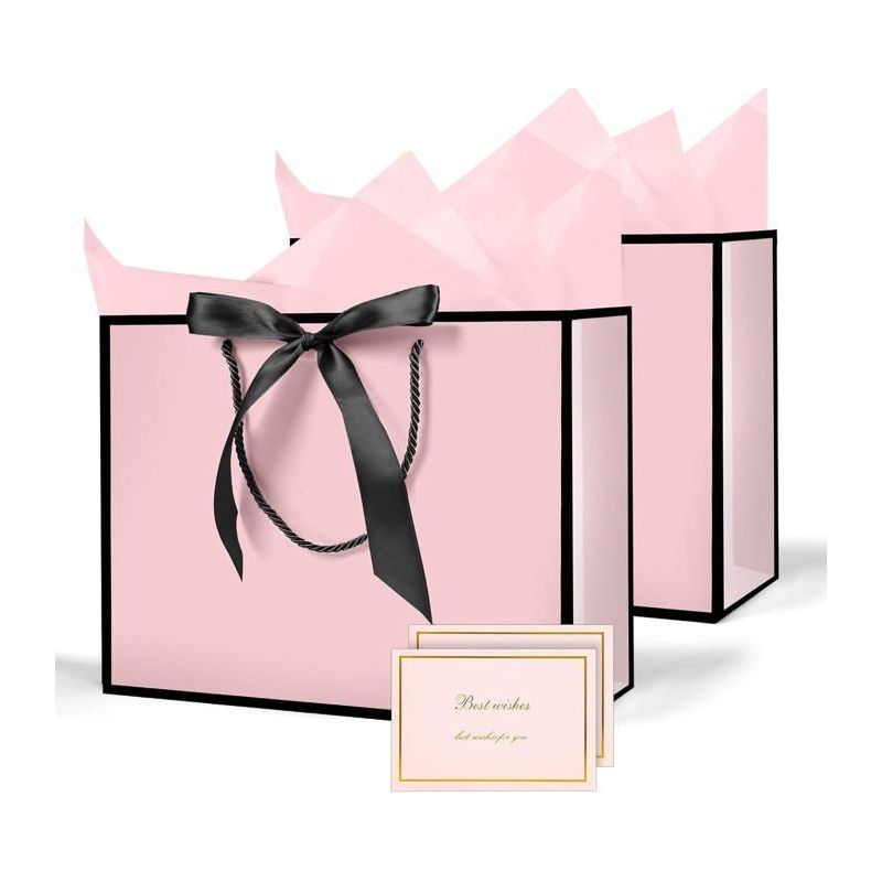 2er-set Geschenktaschen Mit Henkel, Papiergeschenktüten Mit Schleifenband, Papiertaschen Mit Henkel, Geschenkverpackung Für