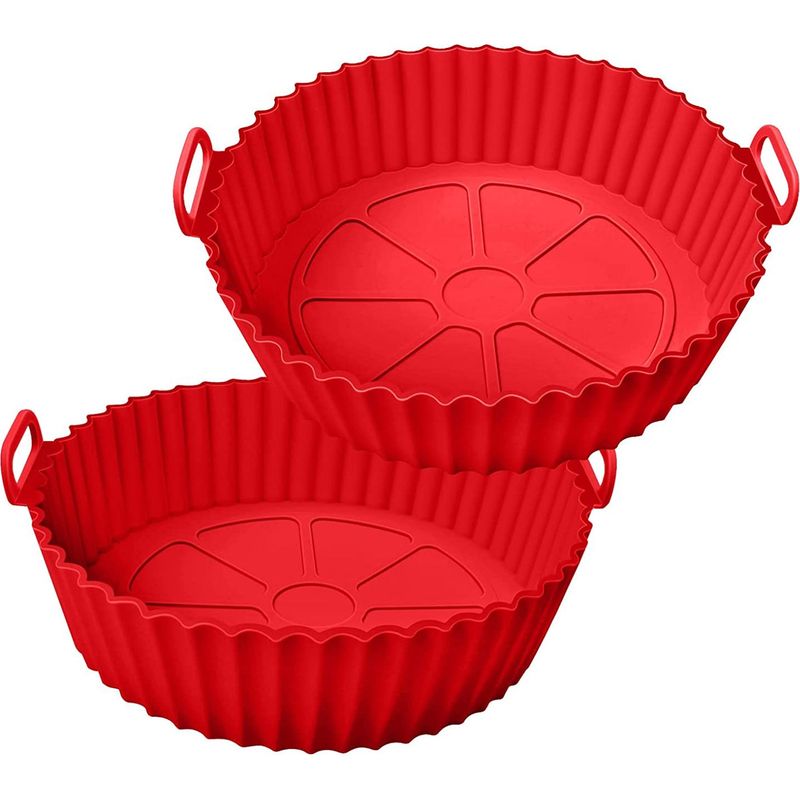Zubehör Für Heißluftfritteuse, 2er-set, Wiederverwendbar Und Leicht Zu Reinigen, Aus Silikon, 19 Cm, Rot