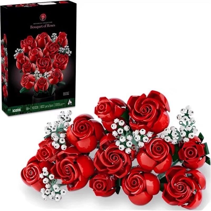 Set Aus Rosenstrauß-blöcken – 12 Langstielige Rote Rosen – 4 Zweige Gipskraut – Blumendekoration Für Weihnachten