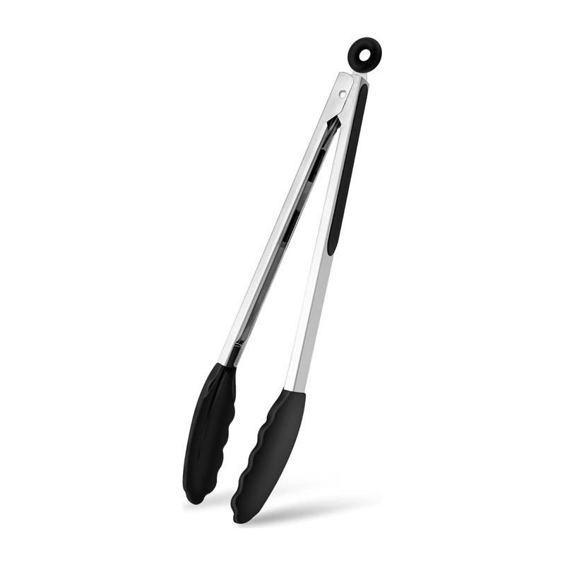 Grillzange Aus Edelstahl Und Lebensmittelechtem Silikon, Hitzebeständig, 23 Cm, Schwarz