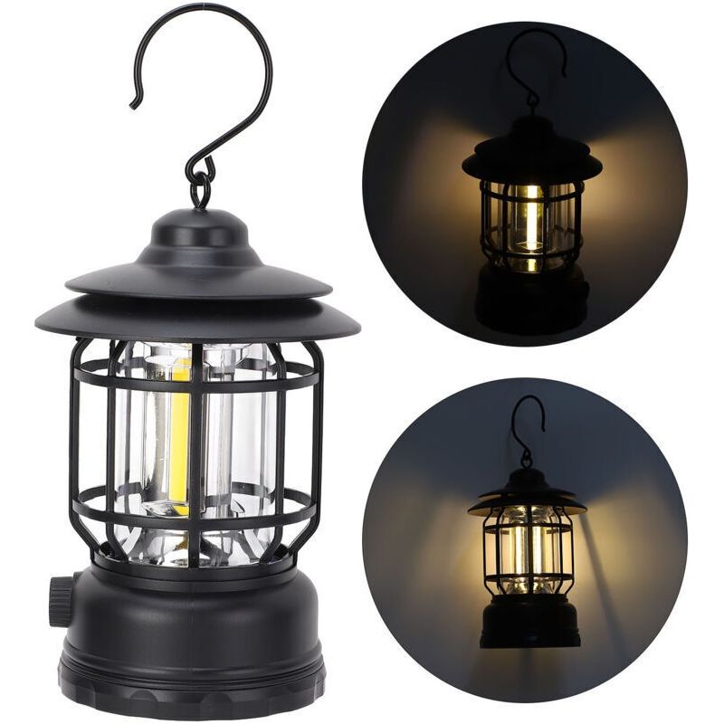Kontinuierlich Dimmbare Abs-campinglaterne, Wiederaufladbare Retro-taschenlampe, Tragbare Zeltlampe Für Outdoor-wandern, Notfälle, Schwarz