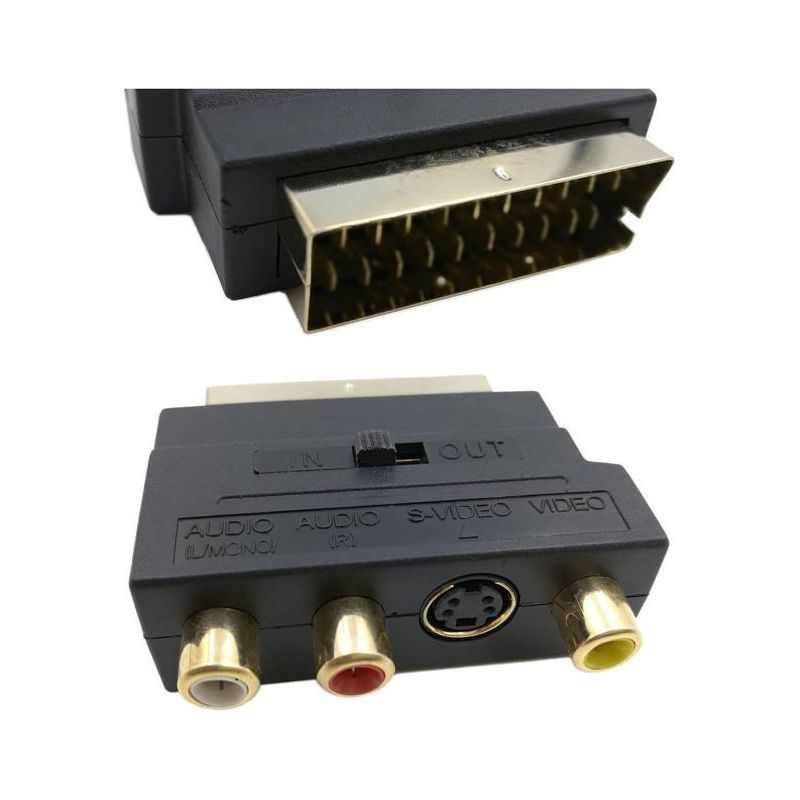 Rgb Scart 21-poliger Stecker Auf 3 Rca Av Buchse Konverter + Videoadapter (schwarz)