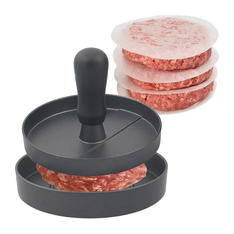 Aluminium-hamburgerform Mit 200 Antihaftbeschichteten Papierblättern, Spülmaschinenfest (schwarz).