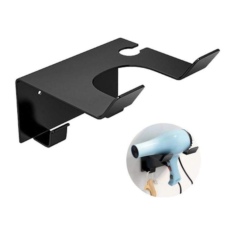 Doppelter Installations-haartrocknerhalter (kleber + Schrauben). Ohne Bohren, Universell Für Schlafzimmer, Hotel Und Badezimmer. Schwarz.