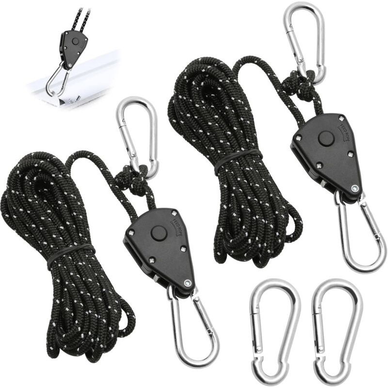 2 Stück Verstellbare Ratschenleine 4m, Schwarze 1/8 Ratschenrolle Mit 2 Ersatzhaken, Reflektierender Ratschenspanner Für Lampen, Pflanzen, Zelte, Wandern