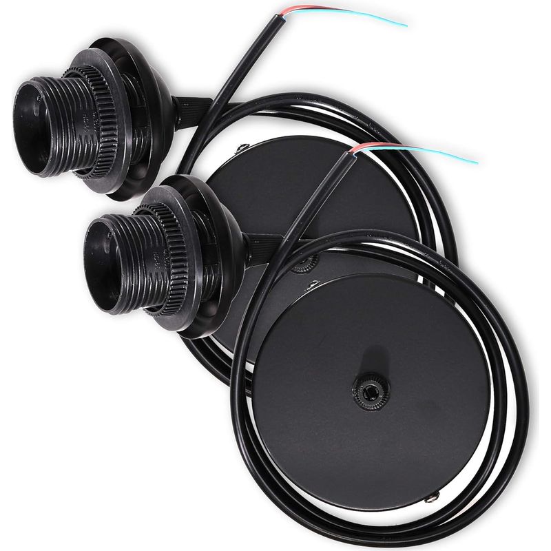 2x Elektrokabel Für Lampe - Kabel Mit E27-fassung Und Befestigungsring - Deckenleuchten-aufhängung - Schwarz