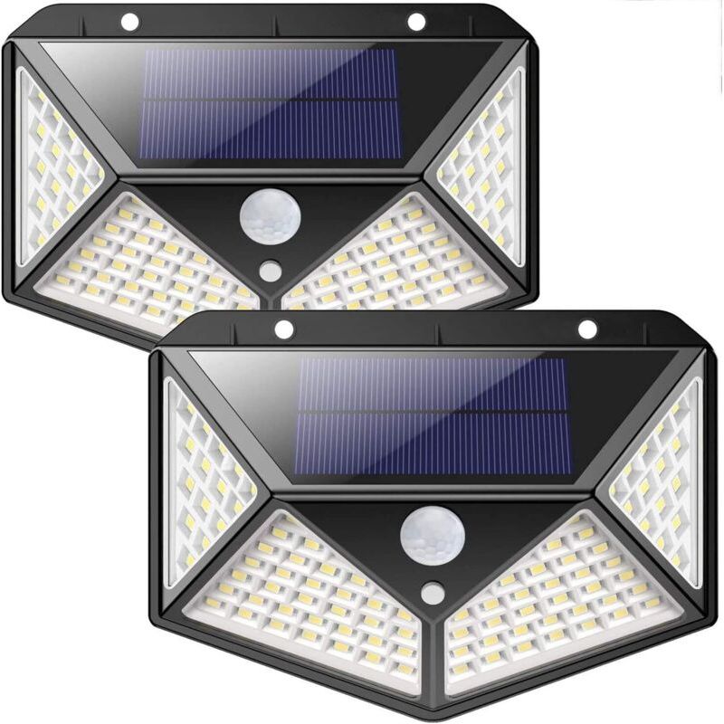 2er-set Solarleuchten Für Außen, 100 Led – 120° Bewegungsmelder – Ip65 Wasserdicht – 3 Lichtmodi Für Gartensicherheit - 100led