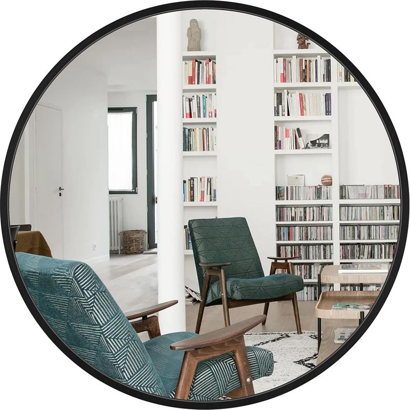 Hängender Wandspiegel, Runder Hd-glas-spiegel Zur Dekoration, Für Badezimmer, Wohnzimmer Und Schlafzimmer, Schwarz, 40x40 Cm