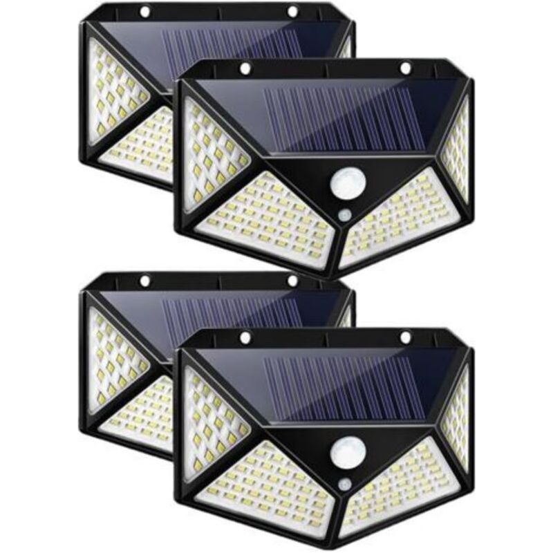 Solarleuchte Für Außen, 100 Leds, Gartenbeleuchtung, Wasserdicht, Mit Bewegungsmelder, Solare Wandlampe, 3 Modi Für Den Garten (4er-pack) [energieeffizienzklasse A+++]