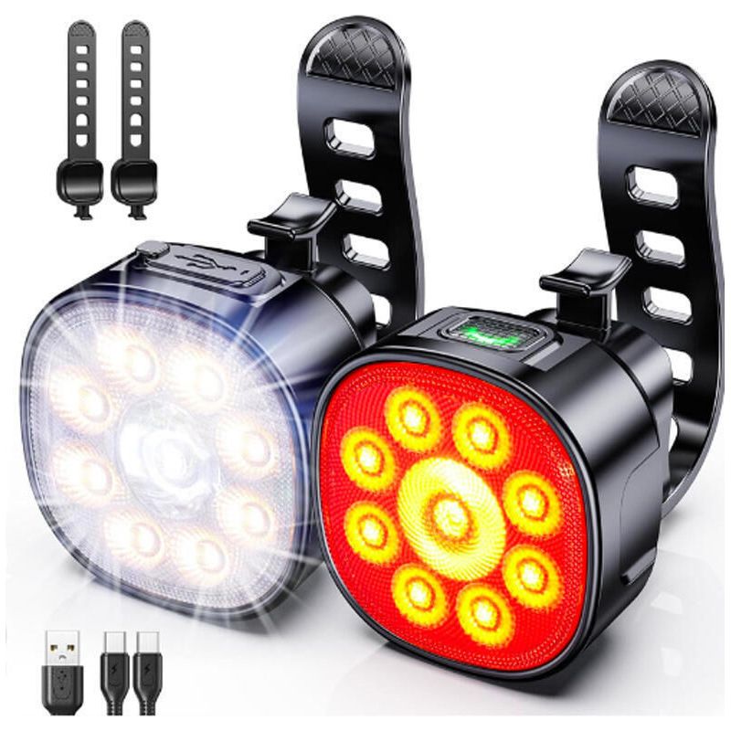 Vorder- Und Rücklicht Für Fahrräder Mit Led, Wasserdicht – 8 Modi Vorne, 7 Modi Hinten – Usb-aufladbar – Ideal Für Radfahren Und Roller