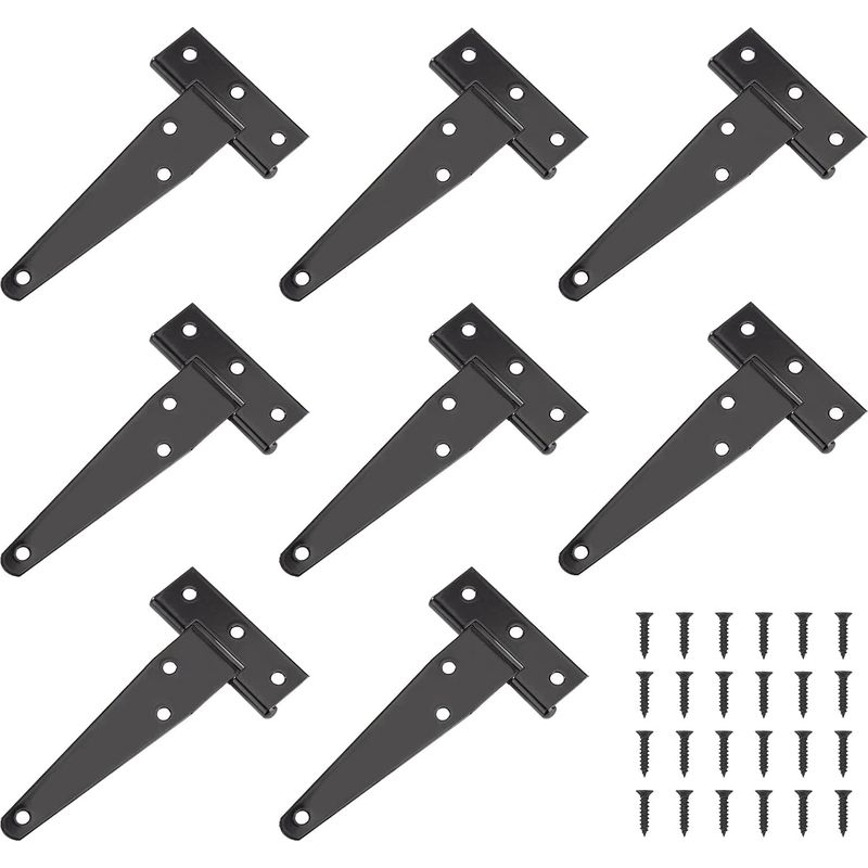 Schwere Türscharniere, 4-zoll-türscharniere, Schwarze T-scharniere, Flache Edelstahlscharniere, Robuste Eisentürscharniere Für Türen, Fenster, Gartenhäuser, 8 Stück