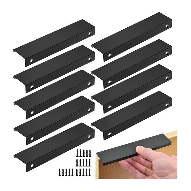 Set Aus 10 Unsichtbaren Griffen, Schwarz, 96 Mm Lochabstand - Aluminium 120x32x18 Mm + 20 Schrauben