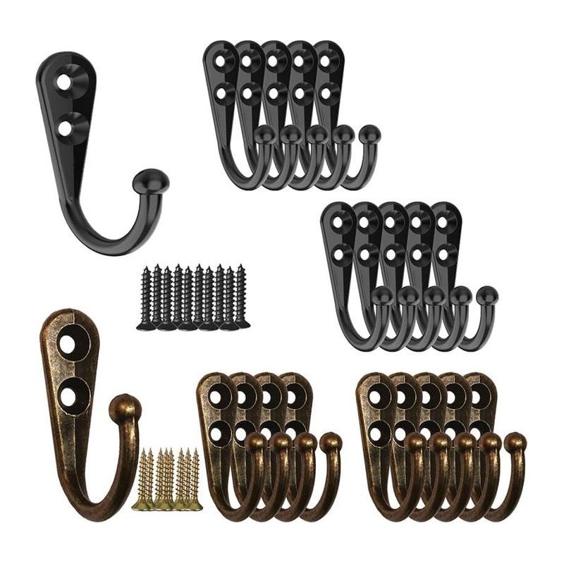 2er Set Vintage Schwarze Wandhaken Aus Zinklegierung - Kleiderbügel Mit 2 Löchern 43×28×13 Mm