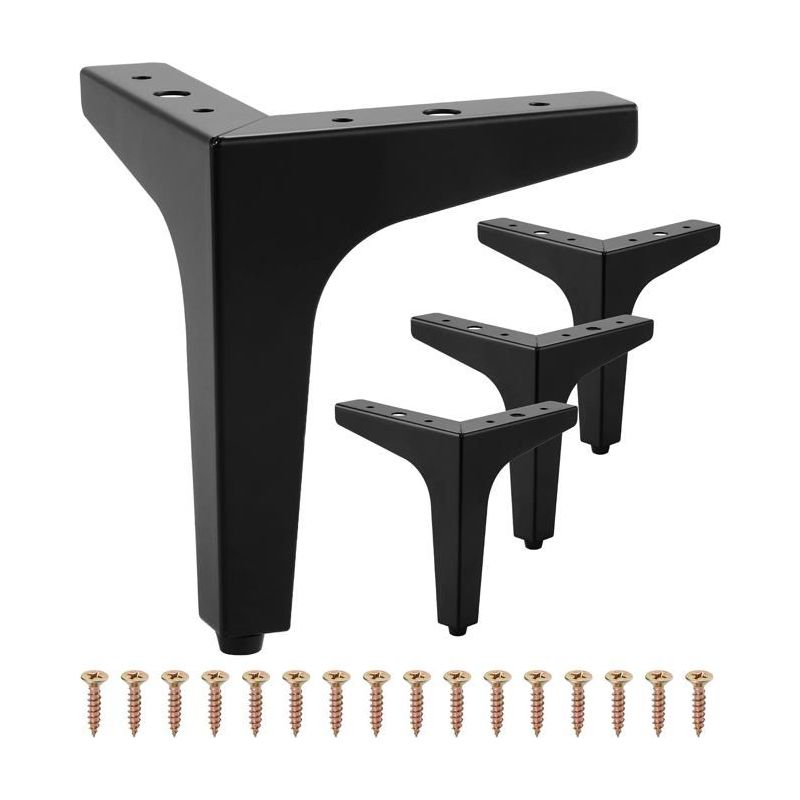 Satz Von 4 Dreieckigen Metallmöbelfüßen, 17 Cm, Schwarz - Eisen, 3 Bohrungen + Schrauben, Tragfähigkeit 800 Kg