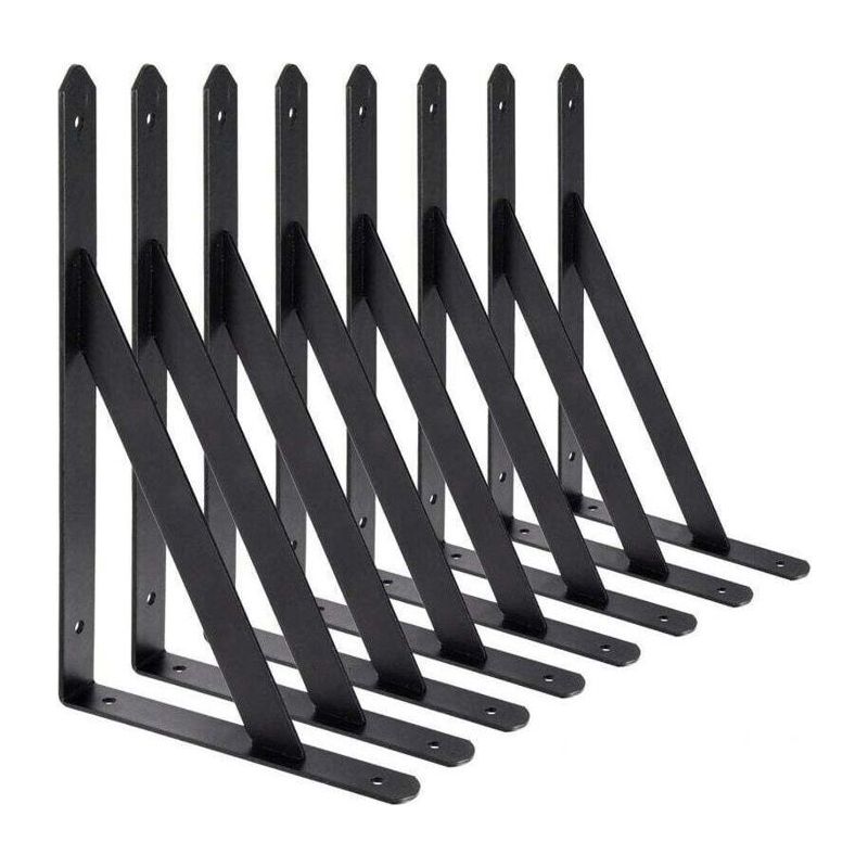Satz Aus 8 Dreieckigen Regalwinkeln, 200 X 120 Mm, Aus Schwarzem Stahl - Traglast 30 Kg