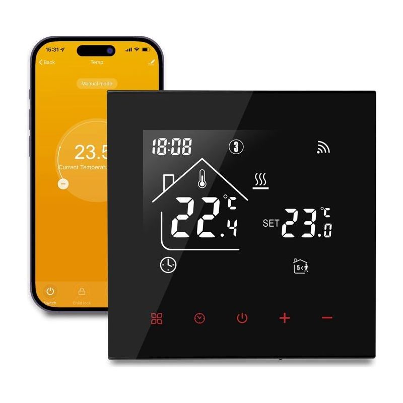 Wlan-thermostat Für Warmwasser-fußbodenheizung Von Aimoonsa – Programmierbar, Alexa/google-kompatibel, 3a, Schwarz