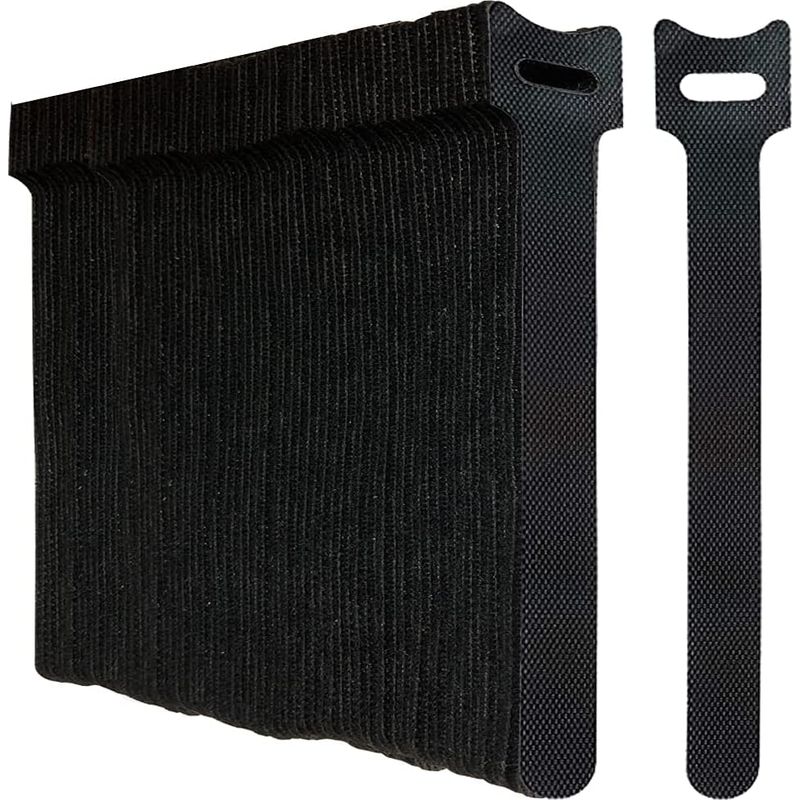 10er Pack Schwarze Wiederverwendbare Klett-kabelbinder Mit Haken- Und Schlaufenverschluss Zur Kabelorganisation