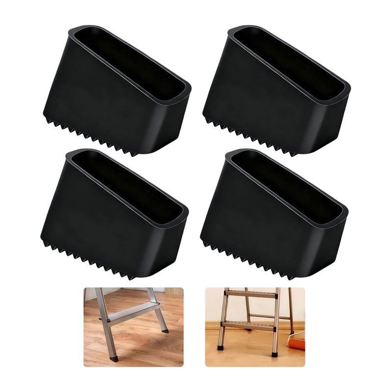 4 Leiterfuß-schoner Aus Gummi 50x20mm Schwarz - Universelle Rutschfeste Kappen - Sicherheit Und Stabilität - Für Leitern