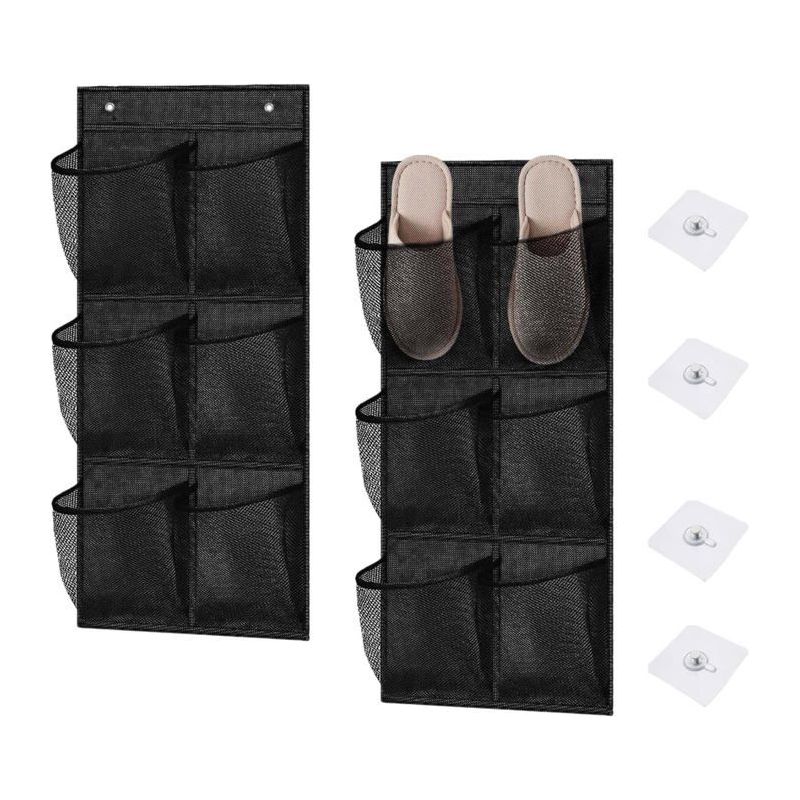 Set Aus 3 Wandhängenden Aufbewahrungstaschen, 6 Fächer, Zur Aufbewahrung Verschiedener Gegenstände Und Schuhe, Mit Hängender Aufbewahrungstasche (schwarz).
