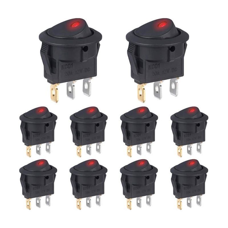 10 Stück 12v 20a Kippschalter Mit Roter Led-anzeige, Runde Ein/aus-schalter, 12 Volt, 2 Positionen, 3-polig