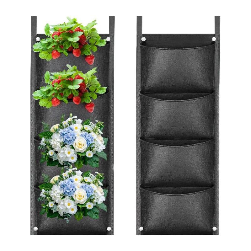 4 Wand-pflanzsäcke Mit Taschen, Vertikaler Pflanzsack, Grüne Wandtasche Für Balkon, Außenbereich, Garten, Hof
