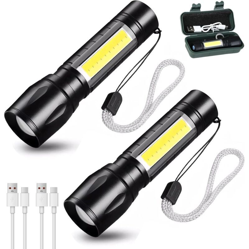 2er-set Led-taschenlampen, Wiederaufladbar, Superhell, Mit Einstellbarem Fokus, 3 Lichtmodi, Lange Lebensdauer, Wasserdicht, Taschenfreundlich, Geeignet Für Stromausfälle Und