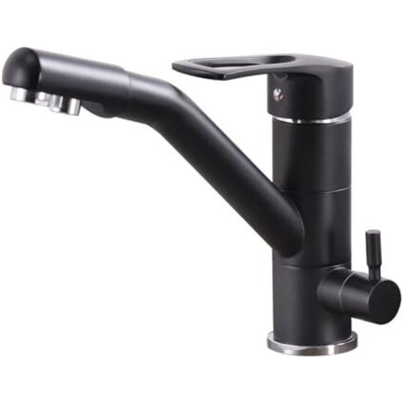 3-wege-küchenarmatur, 360° Schwenkbare Küchenarmatur, Spülbeckenarmatur Mit Flexiblem Auslauf, G3/8 Zoll (dreiwege-anschlussarmatur Mit Wasserfilter, Schwarz)