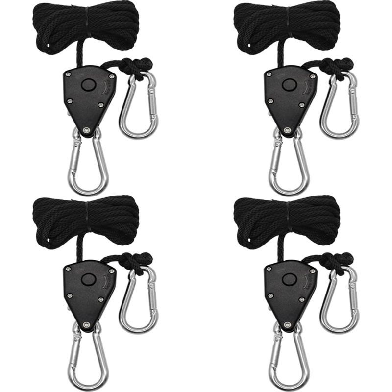 4 Stück 1/8" Ratschenband Mit Haken, 2 M Verstellbares Ratschenband Für Hängelampen Und Pflanzenwachstum, 150 Lb Pro Paar (schwarz)
