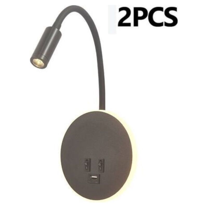 Wandleseleuchte Mit Usb-ladeanschluss Und Unabhängigem Schalter, Flexible Led-schwanenhals-wandlampe, Nachttisch-leselampe Für Wohnzimmer Und Schlafzimmer Am Kopfende (schwarz, 2 Stück)