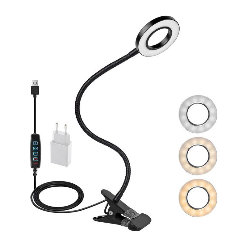 360° Flexible Led-klemmleuchte - 3 Modi Und 10 Helligkeitsstufen - 12 W - Mit Ce-adapter - Schwarz [energieeffizienzklasse F]