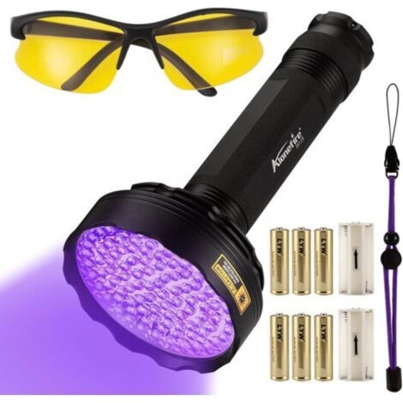 Sv128 395nm Uv-taschenlampe, Leistungsstarke 128-led-ultraviolett-schwarzlicht-lampe Mit Uv-schutzbrille, 6 Aa-batterien Für Fluoreszenzmittel, Harzhärtung Und Lack