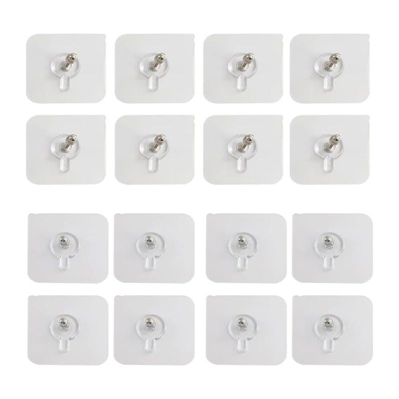 Satz Aus 16 Transparenten Klebehaken, Ohne Bohren (8 Stück Mit 8 Mm Gewindestift, 8 Stück Mit 16 Mm Gewindestift)