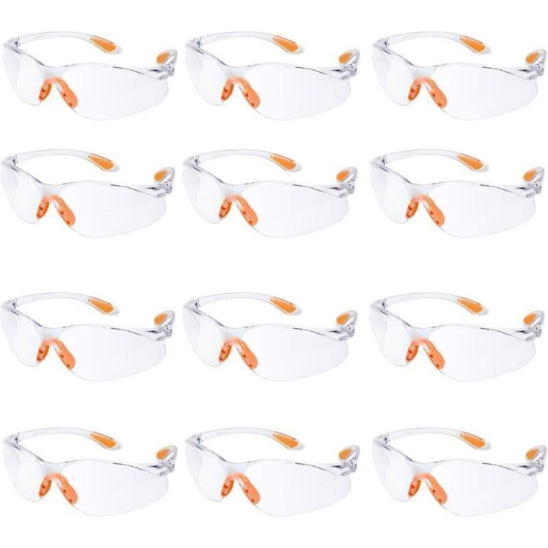 Set Aus 12 Sicherheitsbrillen, Schutzbrillen Für Die Arbeit Mit Transparenten, Beschlagfreien Gläsern, Schutzbrille Für Garten, Labor Und Chemie.