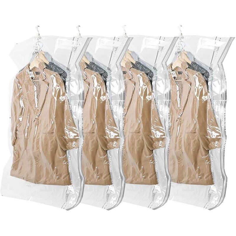 4er-set Hängende Vakuum-kleidersäcke Mit Haken, 80 % Platzersparnis, 70 X 105 Cm, Transparent, Geeignet Für Kleidung, Kleider, Anzüge Und Jacken