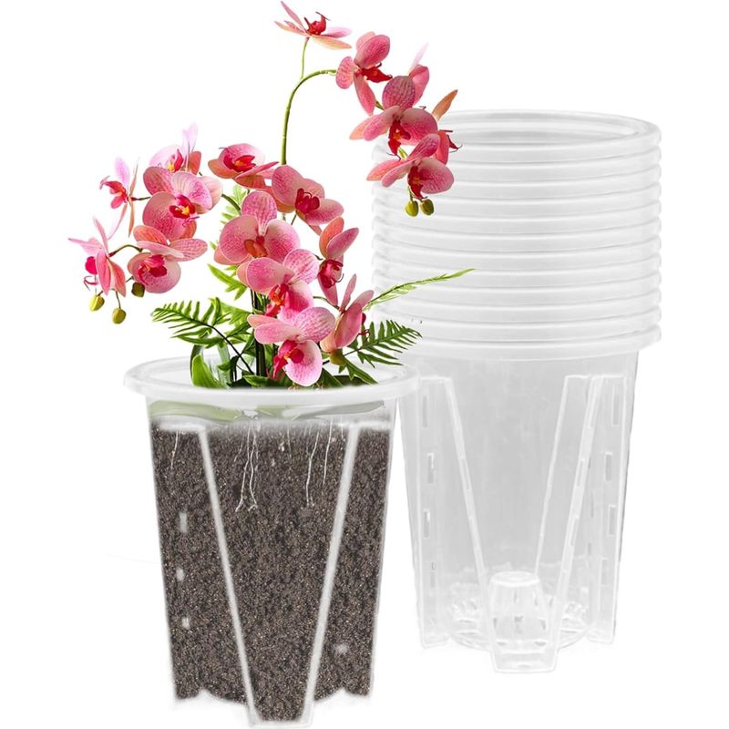 12 Stück Orchideentöpfe Mit Löchern, Transparente Orchideentöpfe, Orchideen-pflanztopf Durchmesser 12cm