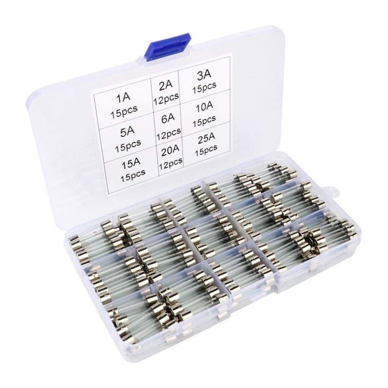 Assortiertes Set Mit 126 Stück Glassicherungen, 6 X 30 Mm Glasröhrensicherungen, Feinsicherungen (amp 1a 2a 3a 5a 6a 10a 15a 20a 25a)