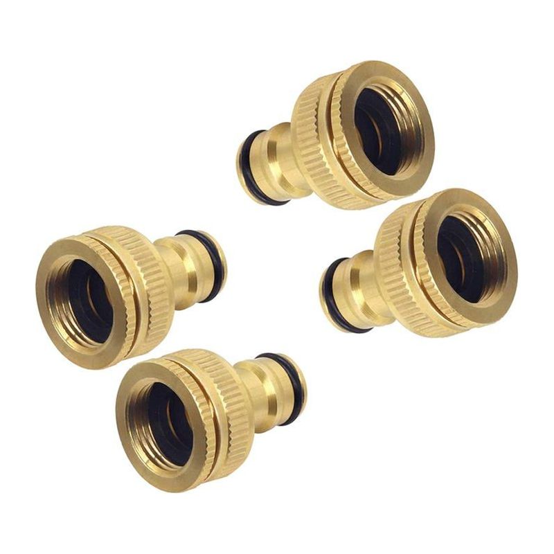 Satz Von 4 Adapteranschlüssen Für Gartenschläuche Aus Massivem Messing - Wasserhahn 1/2 Und 3/4 Zoll