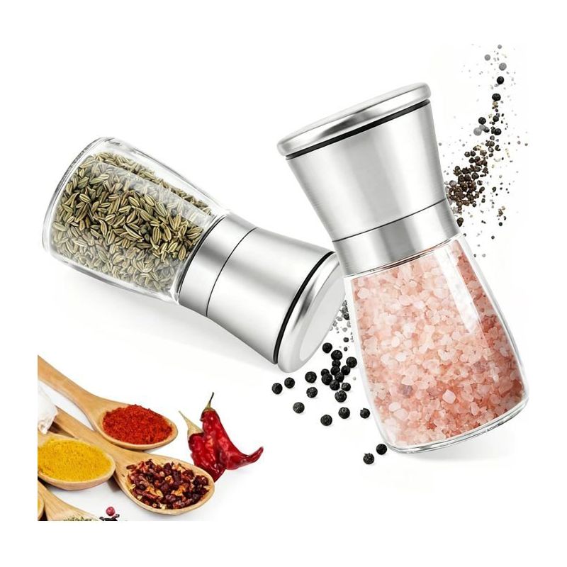 Set Aus 2 Pfeffermühlen Aus Edelstahl, 180 Ml. Einstellbares Keramik-mahlwerk, Für Haushalt Und Küche.