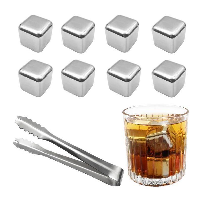 Satz Mit 8 Edelstahl-eiswürfeln, Inklusive Einer Edelstahl-eiszange Für Wein, Ein Geschenk Zum Vatertag.
