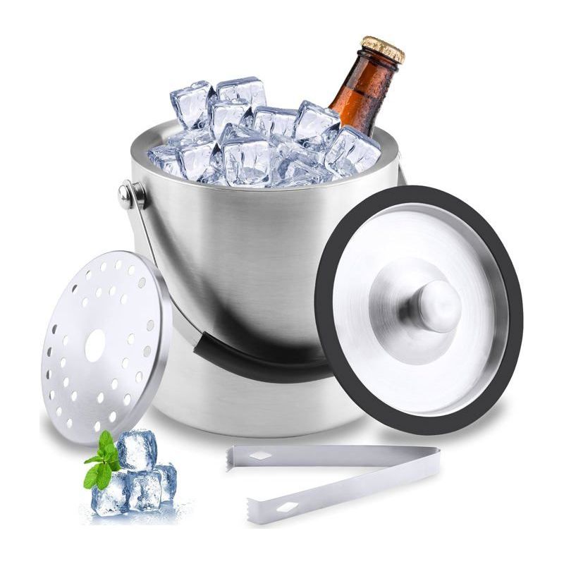 Isolier-eiskübel 1,4 L Aus Edelstahl. Mit Deckel Und Filterclip, Ideal Für Flaschen Und Veranstaltungen.