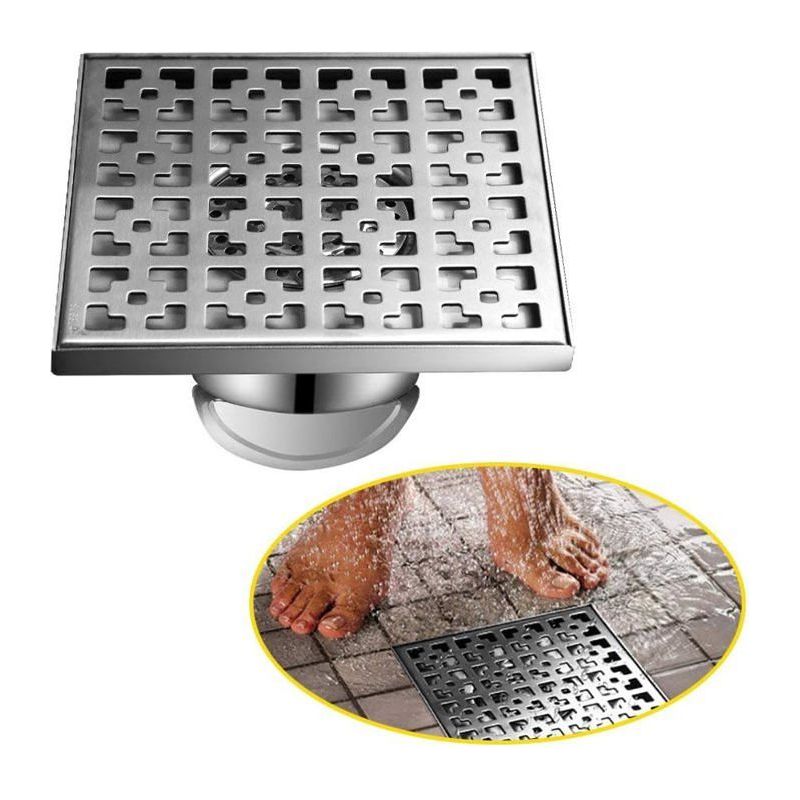 Äußerer Siphon 20x20cm Silber - Geruchsstoppsystem Mit Haarsieb - Für Dusche Und Außenbereiche