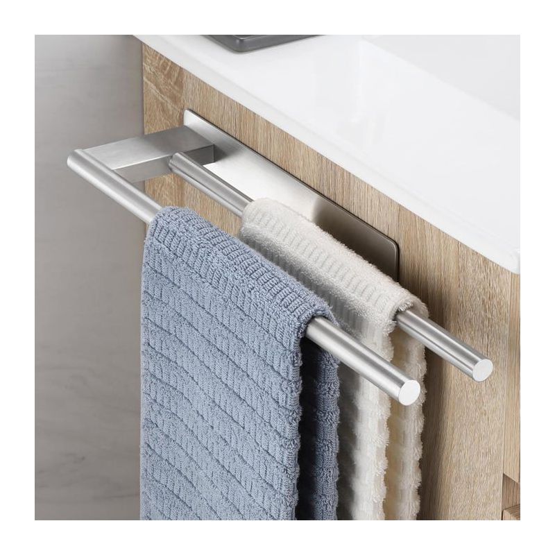Klebe-handtuchhalter Ohne Bohren - Gebürsteter Edelstahl Silber - Einfache Installation Für Badezimmer & Küche - Doppelt