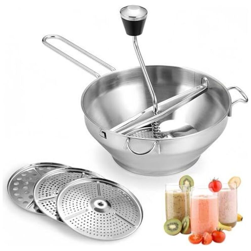 Edelstahl-gemüsemühle, Gemüsemühle Mit 3 Mahlscheiben, Kartoffelstampfer, Große Gemüsemühle Für Tomatensauce, Apfelkompott, Püree, Kartoffelpüree, Marmelade
