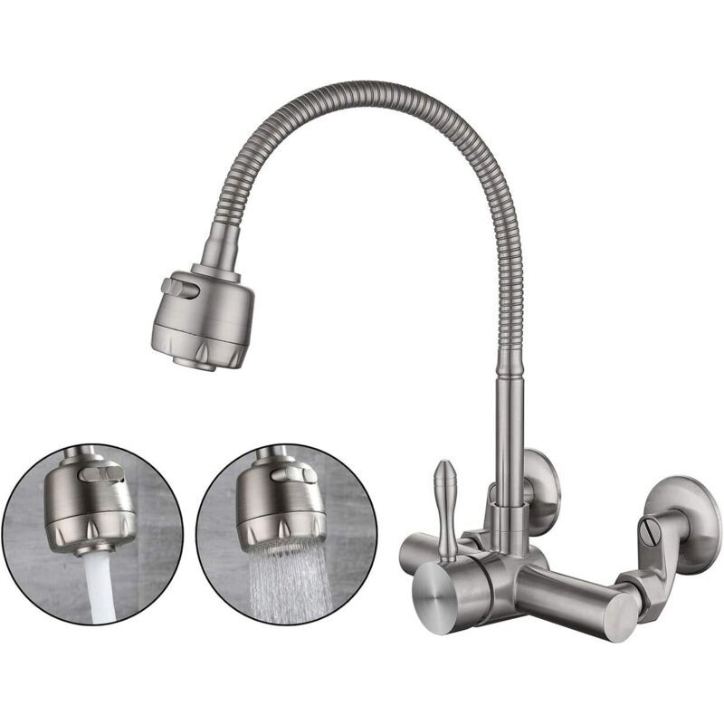 Wandmontierte Küchenarmatur Aus Edelstahl 304 – 360° Drehbar – Einfache Montage 6,3cm-24cm – Keramikkartusche Spritzwassergeschützt