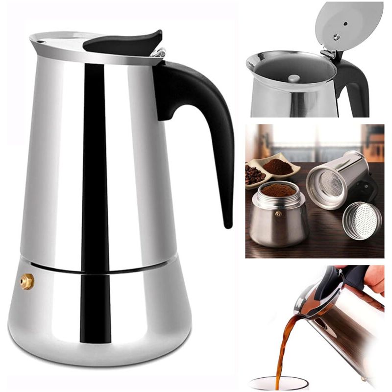 Italienische Kaffeekanne, 6, 9, 12 Tassen Moka-kaffeekanne Aus Edelstahl, Kompatibel Mit Allen Herdarten - 600 Ml - 12 Tassen