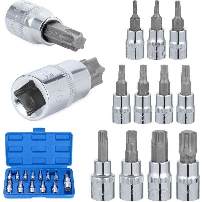 13-teiliges Torx-steckschlüsselsatz, T8 - T70 Satz Von Stecknüssen Mit Bits, Weibliche Torx-stecknüsse, Torx-bit-steckschlüsselsatz, Chrom-vanadium-stahl 1/4", 3/8" Und 1/2" Antrieb