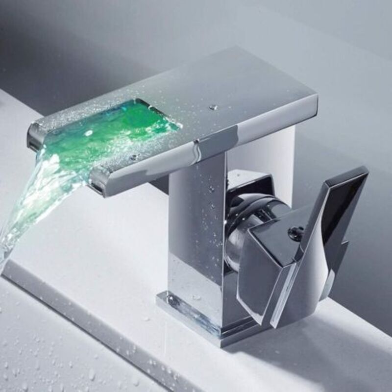 Hochwertige Led-beleuchtete Wasserfallarmatur Für Warm- Und Kaltwasserwaschbecken, Silber