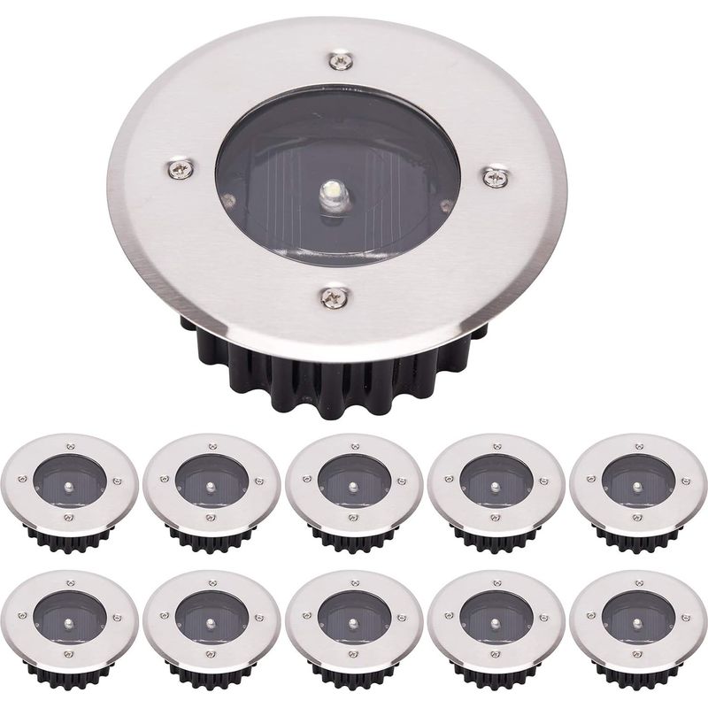 Led Solar-bodenleuchte 10er Pack, Außenbeleuchtung, Straßenlaternen-licht, Einbauleuchte, Wasserdicht Ip65 (kaltweiß, Rund) [energieklasse A+]