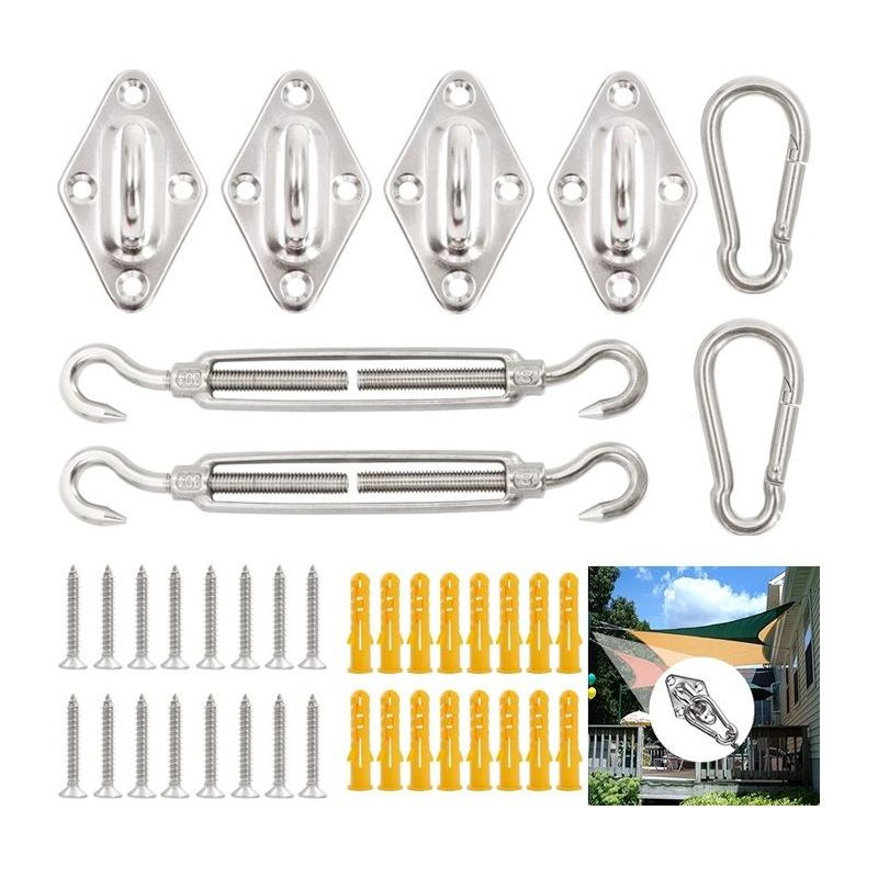 40-teiliges Befestigungsset Für Schattensegel – Edelstahl 304, Haken, Karabiner, Wandhalterungen