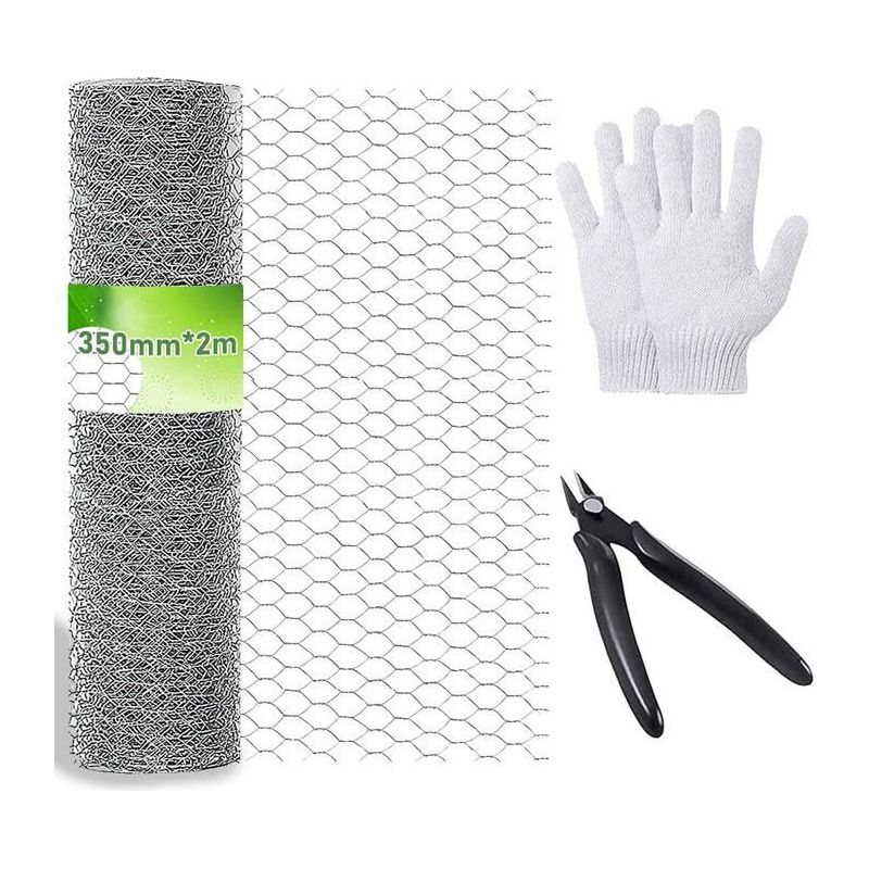 Hühnerdraht, 350 Mm X 2 M Drahtgeflecht Für Volieren, Verzinktes Sechseckgitter, Mit Mini-klammern Und Handschuhen